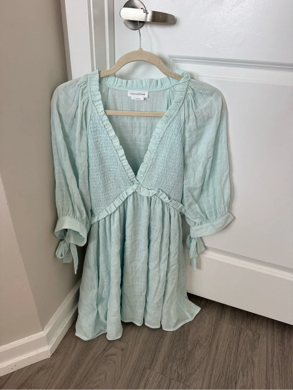Lovers + Friends Mint V-Neck Smocked Mini Dress
